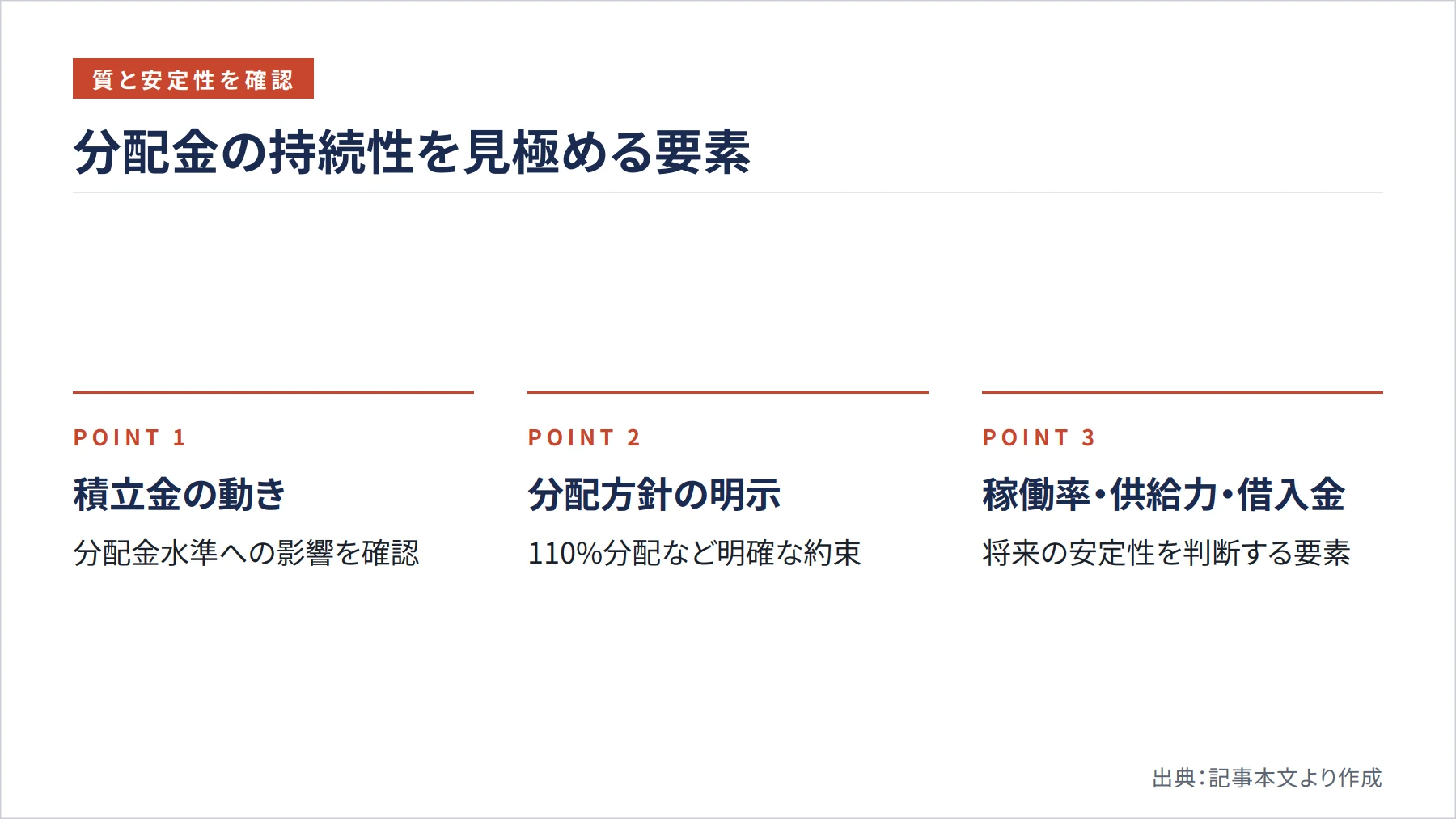 分配金の持続性を見極める要素（図解）