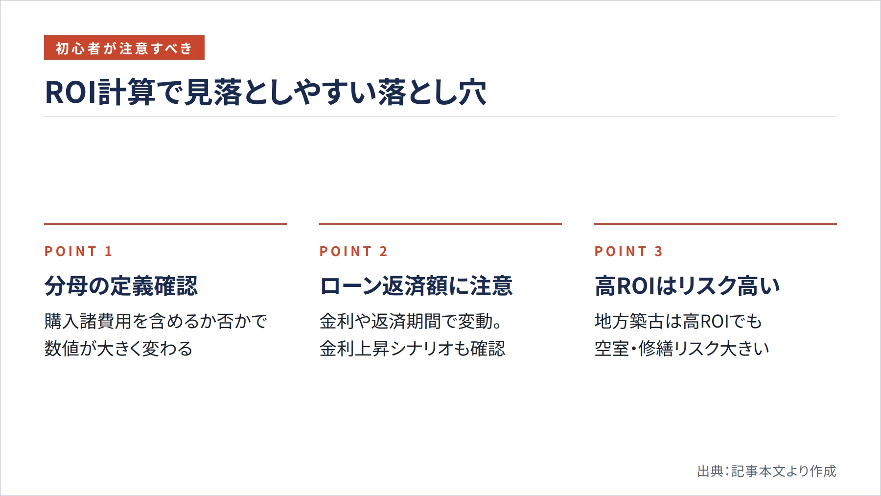ROI計算で見落としやすい落とし穴（図解）