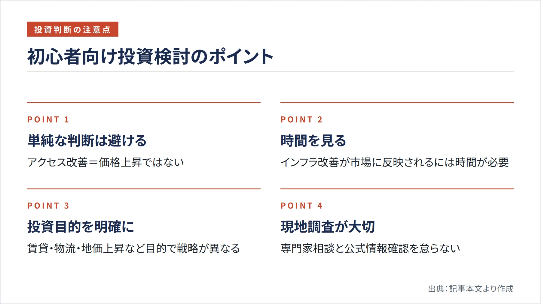 初心者向け投資検討のポイント（図解）