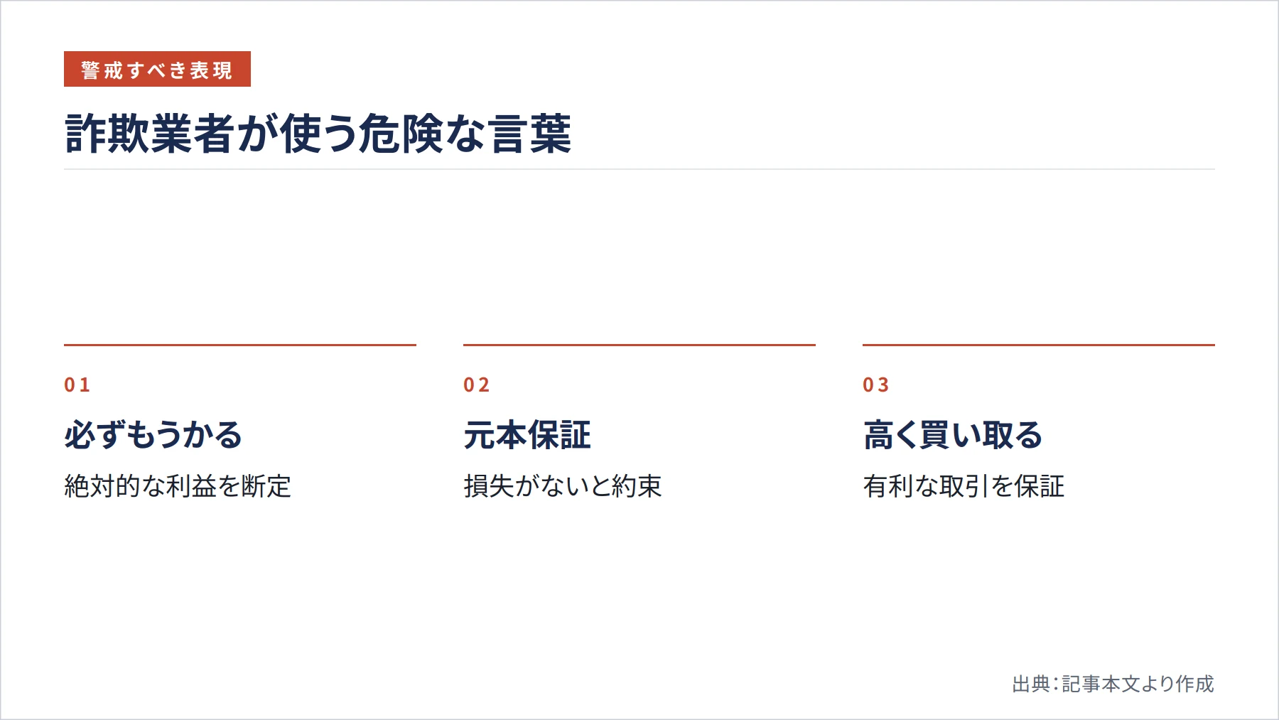詐欺業者が使う危険な言葉（図解）