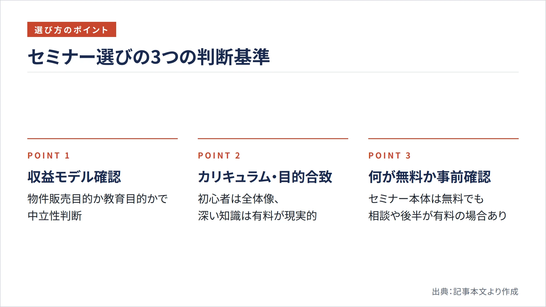 セミナー選びの3つの判断基準(図解)